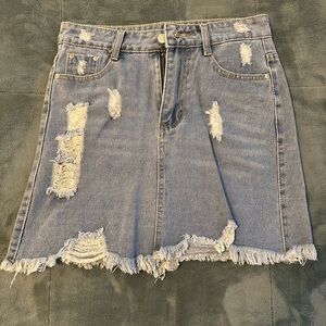 SHEIN Light Blue Denim Distressed Mini Skirt